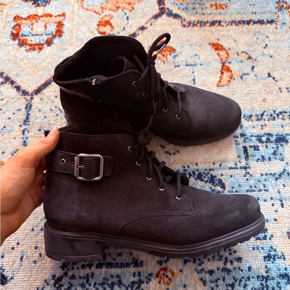 Munro Black Lace-Up Buckle Ankle Boots